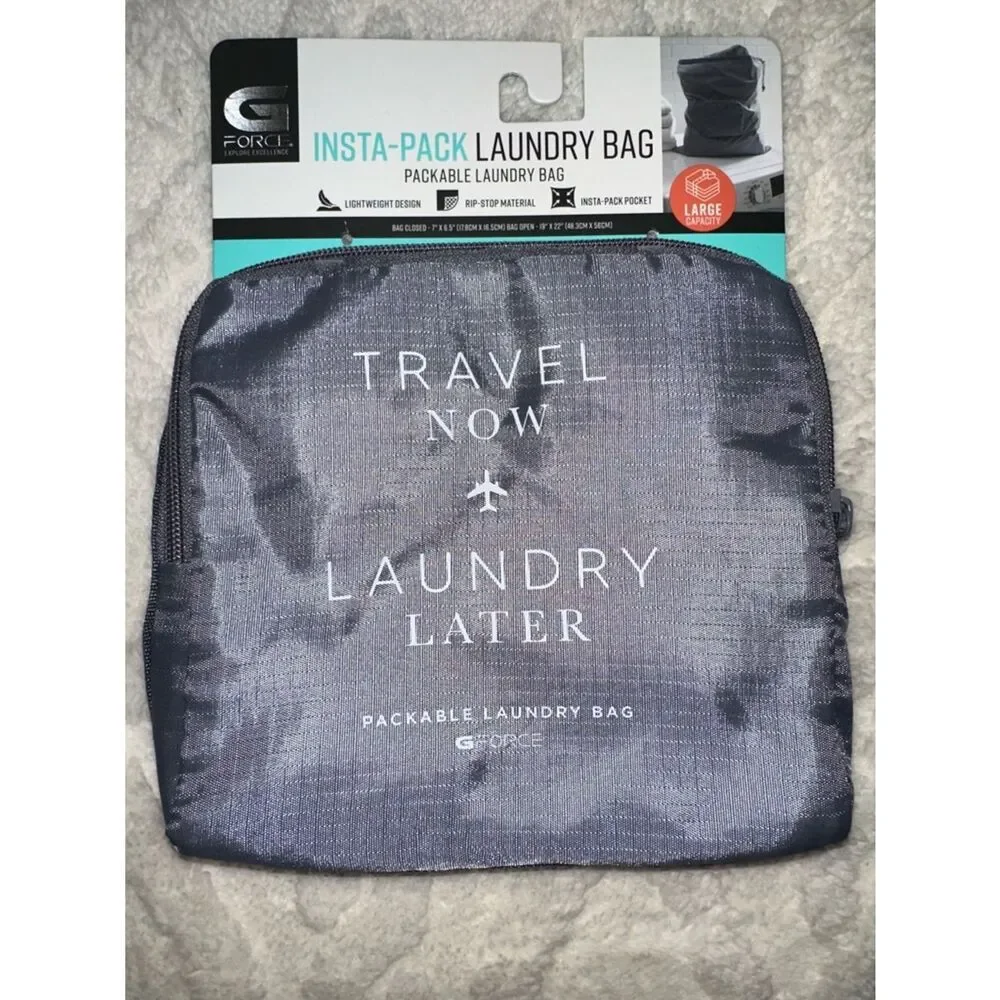 GFORCE Gray White “Travel Now Laundry Later” Zip Foldable Travel Laundry Bag